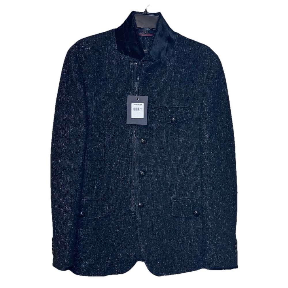 John Varvatos Women's Peacoat Tweed Full Zip Button Textured Long‎ Sleeve 38 NWT